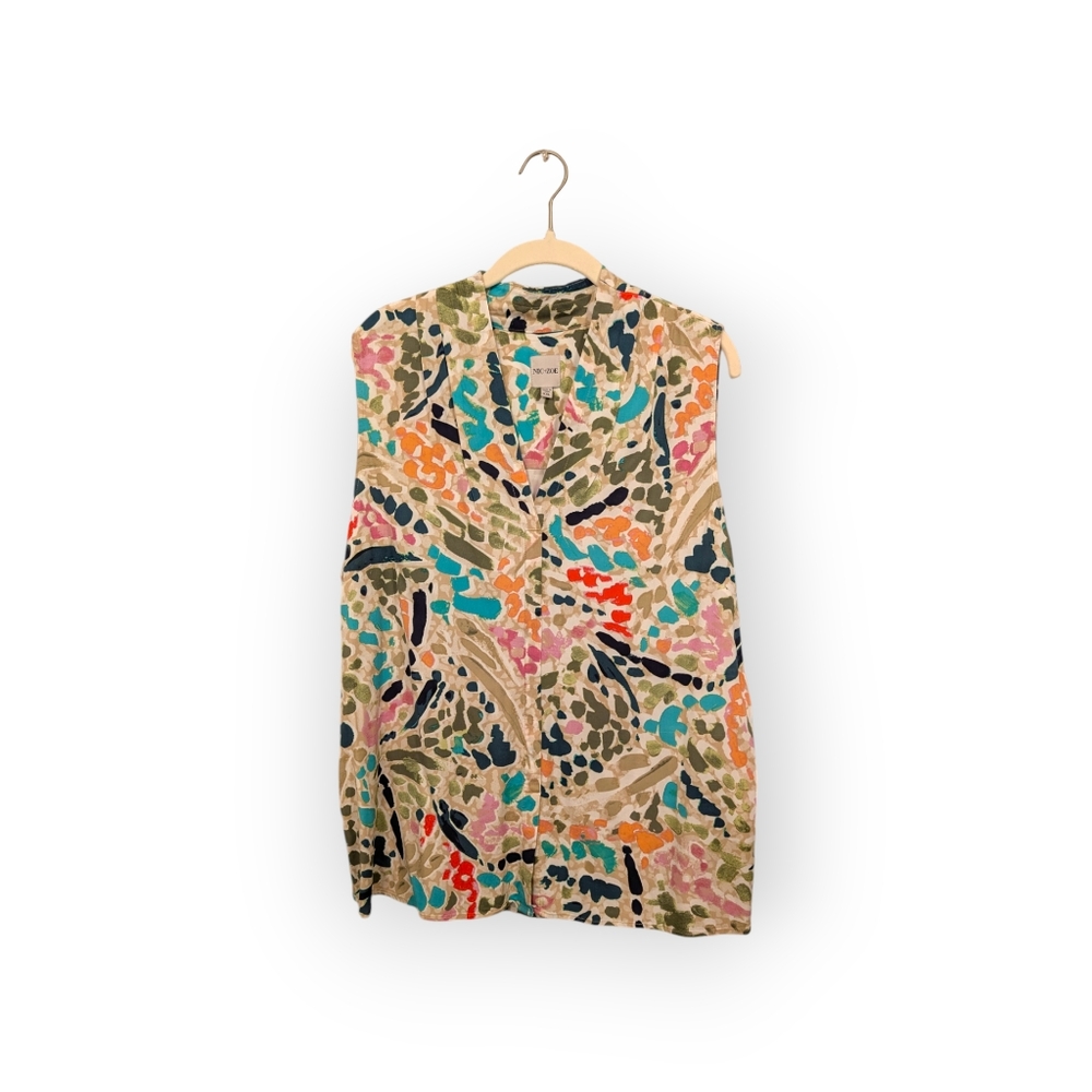 NIC + ZOE colorful abstract sleeveless rayon V-neck blouse women's XXL beautiful